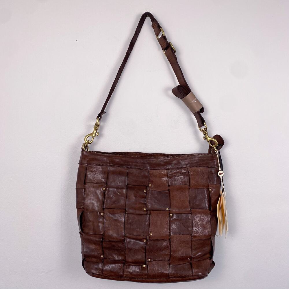 NWT CAMPOMAGGI Edera Shoulder Bag in Brown Woven Leather - Picture 7 of 10